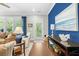 Living room with an accent wall, table, a painting and a view to the forest at 2856 Claybrook St, Johns Island, SC 29455