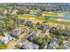 Aerial view of the golf course community, showcasing manicured greens, winding water features, and houses at 301 Hidden Bottom Ln, Daniel Island, SC 29492