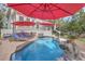 Backyard in-ground pool with beautiful brick pavers, cozy lounge chairs, and a soothing waterfall feature at 3805 Adrian Way, Mount Pleasant, SC 29466