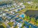 Aerial view of a Primary-planned community featuring a pool, lake, mature trees, and beautiful white houses at 3873 Newhall St, Mount Pleasant, SC 29466