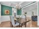 Inviting dining room featuring wainscoting, hardwood floors, elegant lighting and seating for four at 8618 Mcchune Ct, North Charleston, SC 29420