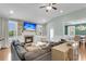 Cozy living room featuring a fireplace with a TV, hardwood floors, and natural light at 8618 Mcchune Ct, North Charleston, SC 29420
