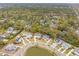 Expansive aerial shot of a residential area with diverse homes, lush trees, and a tranquil pond at 1529 Tomato Farm Cir, Mount Pleasant, SC 29464