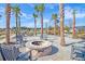 Outdoor fire pit encircled by seating, nestled amidst palm trees in the community at 158 Garden Lily Ln, Summerville, SC 29485