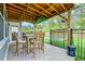 Charming covered patio with brick flooring, outdoor seating, and a view of the fenced in pool at 158 Garden Lily Ln, Summerville, SC 29485