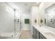 Bright bathroom featuring a glass shower, white subway tile, and double sink vanity at 2632 Private Lefler Dr, Johns Island, SC 29455