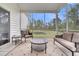 Relaxing screened porch with comfortable seating and a view of a pond at 280 Swamp Creek Ln, Moncks Corner, SC 29461