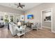 Inviting living room with wood floors, comfortable seating, and a view to the outdoor patio at 3005 Aura Ln, Summerville, SC 29483