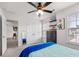 Bright bedroom with a ceiling fan, stylish decor, and a double-door closet at 320 Silverleaf Ln, Moncks Corner, SC 29461