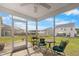 Relax in comfort on the screened porch, furnished with seating and a ceiling fan at 320 Silverleaf Ln, Moncks Corner, SC 29461