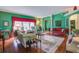 Cozy living room with hardwood floors, bright green walls, and colorful accents and decor at 3378 Von Ohsen Rd, Ladson, SC 29485