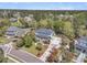 Beautiful neighborhood aerial view featuring a light blue house with a charming front porch and well-maintained landscaping at 3734 St Ellens Dr, Mount Pleasant, SC 29466
