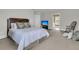 Cozy bedroom featuring a wooden bed frame, palm tree pillows, and a television in a neutral-toned room at 3734 St Ellens Dr, Mount Pleasant, SC 29466