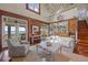 Bright living room featuring wood accents, comfortable seating, and large windows with beautiful outdoor views at 377 Lofton Ct, McClellanville, SC 29458