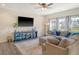 Comfortable living room features a large sectional sofa, stylish rug, and bright windows at 400 Dunlin Dr, Summerville, SC 29486