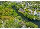 An aerial shot captures a waterway winding between lush trees and homes at 753 Lake Frances Dr, Charleston, SC 29412