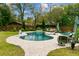 Backyard pool with sun loungers, manicured landscaping and grass at 803 S Main St, Summerville, SC 29483