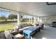A comfortable screened porch features a sofa, chairs, and table for lounging and relaxing at 9 Intracoastal Ct, Isle of Palms, SC 29451
