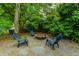 Inviting backyard with a fire pit area and Adirondack chairs surrounded by lush greenery at 1111 Kilarney Rd, Mount Pleasant, SC 29464