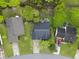 Overhead shot of a home with a dark roof, lovely landscaping, and a cozy backyard patio at 308 Burton Ave, Summerville, SC 29485