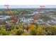 Aerial view highlighting property location near waterway and dock at 755 Jumbo Ln, Edisto Island, SC 29438