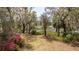Secluded backyard with lush greenery, mature trees, and a peaceful view of the water at 755 Jumbo Ln, Edisto Island, SC 29438
