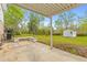Enjoy the covered patio, shed, and serene backyard in this outdoor living space at 1215 Redeemer Dr, Hanahan, SC 29410