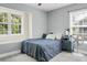 Bedroom featuring a large window, blue bedding, and neutral walls, offering a serene and inviting space at 1502 Thoroughbred Blvd, Johns Island, SC 29455