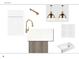 Kitchen design mood board displaying white cabinets, gold hardware, and flooring options for a dream kitchen at 715 Blueway Ave, Summerville, SC 29486