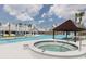 Community pool area featuring a hot tub, a gazebo, and ample lounge seating with palm trees at 725 Blue Iris Way, Summerville, SC 29486