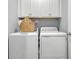 Bright laundry room with white cabinets, washer, and dryer at Tbd O'Leary Circle, Summerville, SC 29483