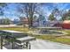 Large backyard with a grill, a trampoline, a slide, and a baseball field in the background, perfect for outdoor activities at 1113 Smithfield Pl, Hanahan, SC 29410
