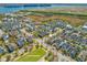 Aerial view showcases a well-planned neighborhood with a park, pond, and proximity to the water at 1555 Willtown St, Daniel Island, SC 29492