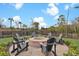Outdoor fire pit area features a brick surround with Adirondack chairs, perfect for entertaining friends and Gathering at 1857 W Canning Dr, Mount Pleasant, SC 29466