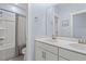 Bathroom with double sink vanity and shower over tub at 3010 Emma Ln, Mount Pleasant, SC 29466