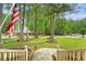 Scenic view from the porch, featuring a lush green lawn, mature trees, and a tranquil neighborhood setting at 104 Leighton Ct, Summerville, SC 29485