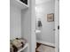 Bright half bathroom with a pedestal sink, gray walls and a decorative framed print at 2338 Kings Gate Ln, Mount Pleasant, SC 29466
