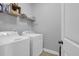 Functional laundry room with modern washer and dryer, plus shelving for storage and supplies at 2338 Kings Gate Ln, Mount Pleasant, SC 29466
