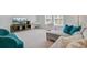 Cozy living room with a teal accent chair, a console table, and comfortable gray sofa at 86 Red Bluff St, Summerville, SC 29483