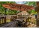Cozy backyard deck area with furniture and shade umbrella at 100 Nighthawk Ln, Summerville, SC 29485