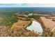 Scenic aerial view of a large pond on a property, bordered by forests and fields under a clear sky at 1068 Witherbee Rd, Moncks Corner, SC 29461