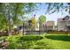 Large backyard with a trampoline, lush green grass and mature trees at 1188 Quick Rabbit Loop, Charleston, SC 29414