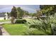 Scenic street view featuring lush green lawns, palm trees, and a partial rainbow overhead at 148 Jupiter Ln, Summerville, SC 29483