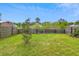 Large backyard with a lawn, framed by a wooden fence, and a bird bath as a landscaping element at 161 Brittondale Rd, Summerville, SC 29485