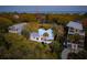 Aerial view of the home nestled among trees close to the coastline and neighboring houses at 217 E Huron Ave, Folly Beach, SC 29439