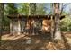 View of the chicken coop featuring secure mesh walls and a sheltered roosting area within a wooded lot at 2885 Plow Ground Rd, Johns Island, SC 29455