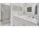 Bathroom featuring a double sink vanity, tiled floors, and shower with stylish curtain at 2928 Tranquility Rd, Mount Pleasant, SC 29466