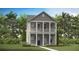 Charming two-story home with a inviting front porch and balcony, nestled amongst lush landscaping and a blue sky at 299 Citrus Dr, Summerville, SC 29486