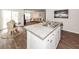 Bright open-concept kitchen featuring white cabinets, stainless sink, and stylish decor, seamlessly connecting to living and dining areas at 369 Spruce Ivy St, Moncks Corner, SC 29461