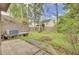 Spacious backyard with patio, fire pit, and partial fencing and mature trees at 8644 Roanoke Dr, North Charleston, SC 29406